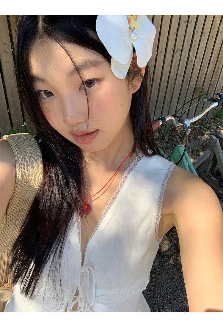 White Lace Tie Top