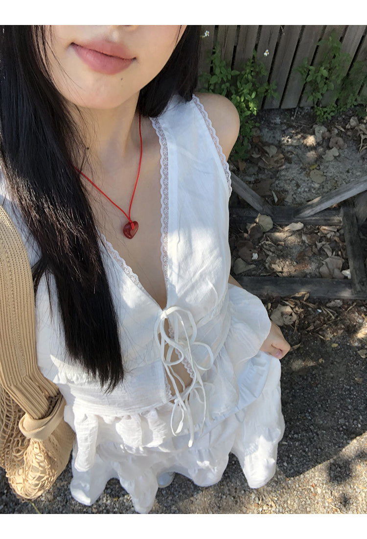 White Lace Tie Top