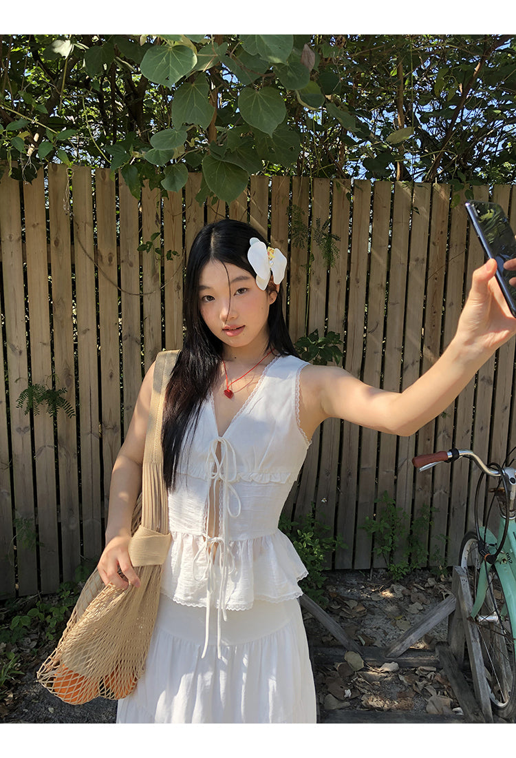 White Lace Tie Top