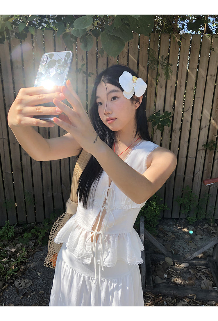 White Lace Tie Top