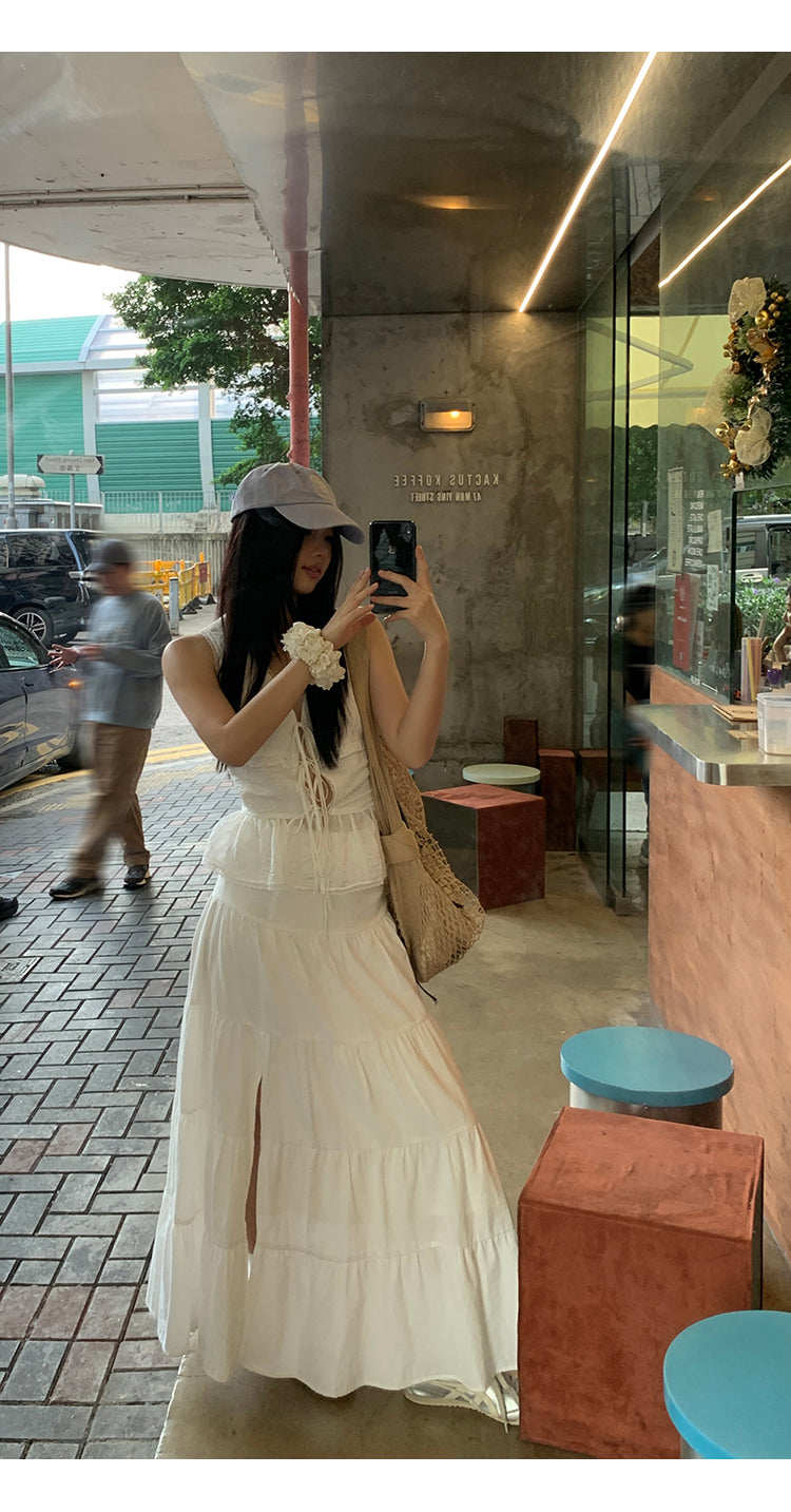 White Lace Tie Top
