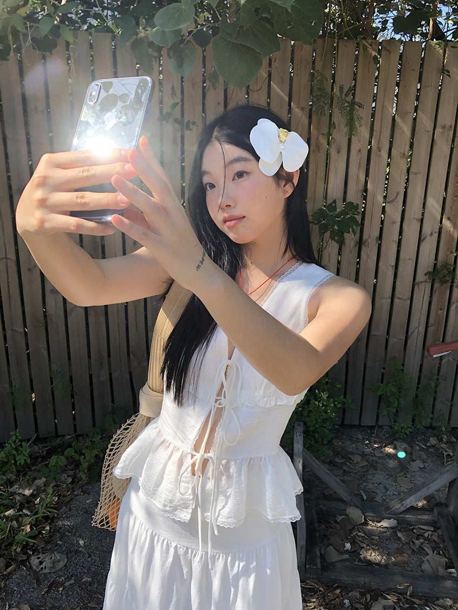White Lace Tie Top