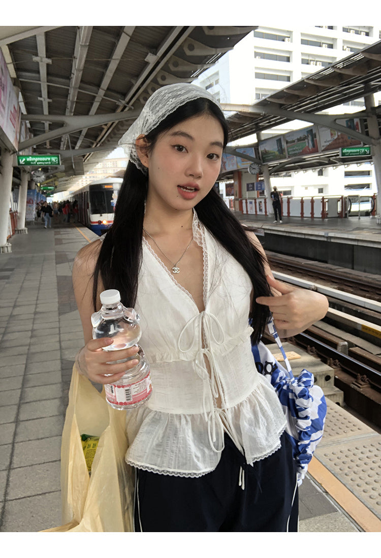White Lace Tie Top