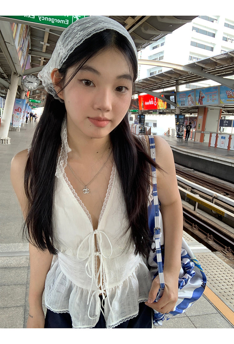 White Lace Tie Top