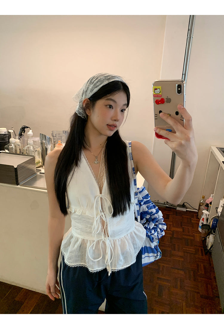 White Lace Tie Top