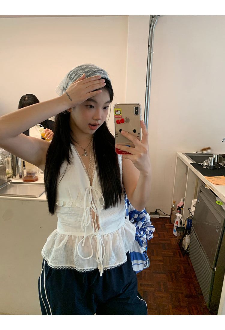 White Lace Tie Top