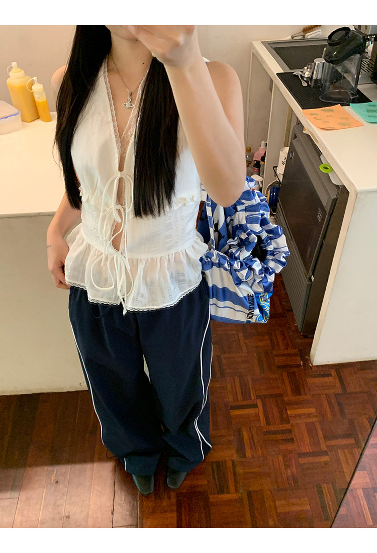 White Lace Tie Top