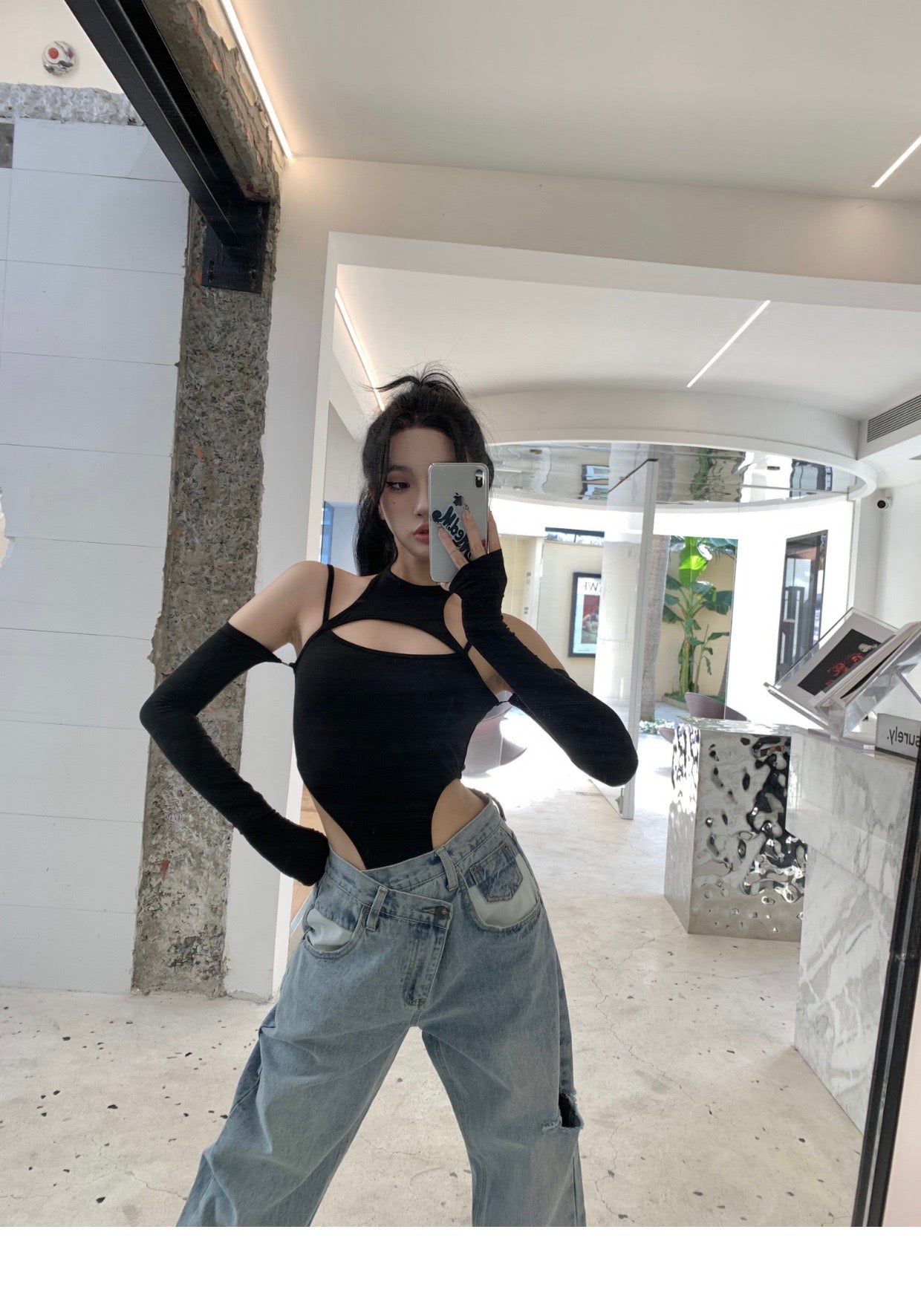 Black Crop Long Sleeve Top