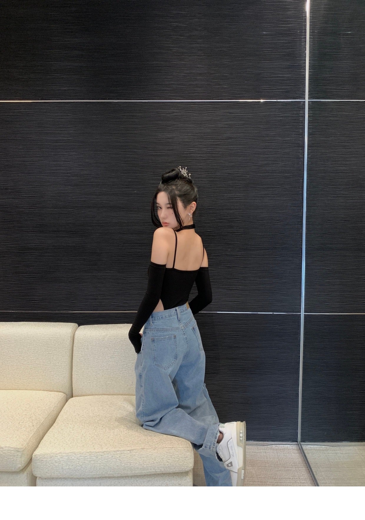 Black Crop Long Sleeve Top