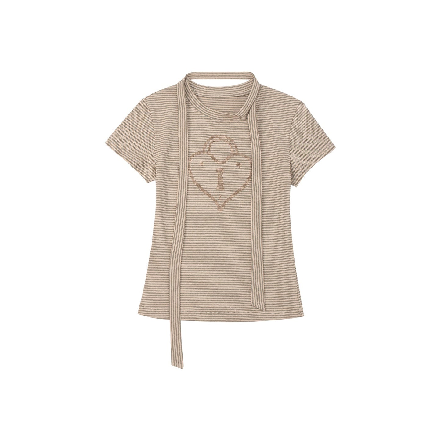 ハートロック刺繍ストライプタイTシャツ