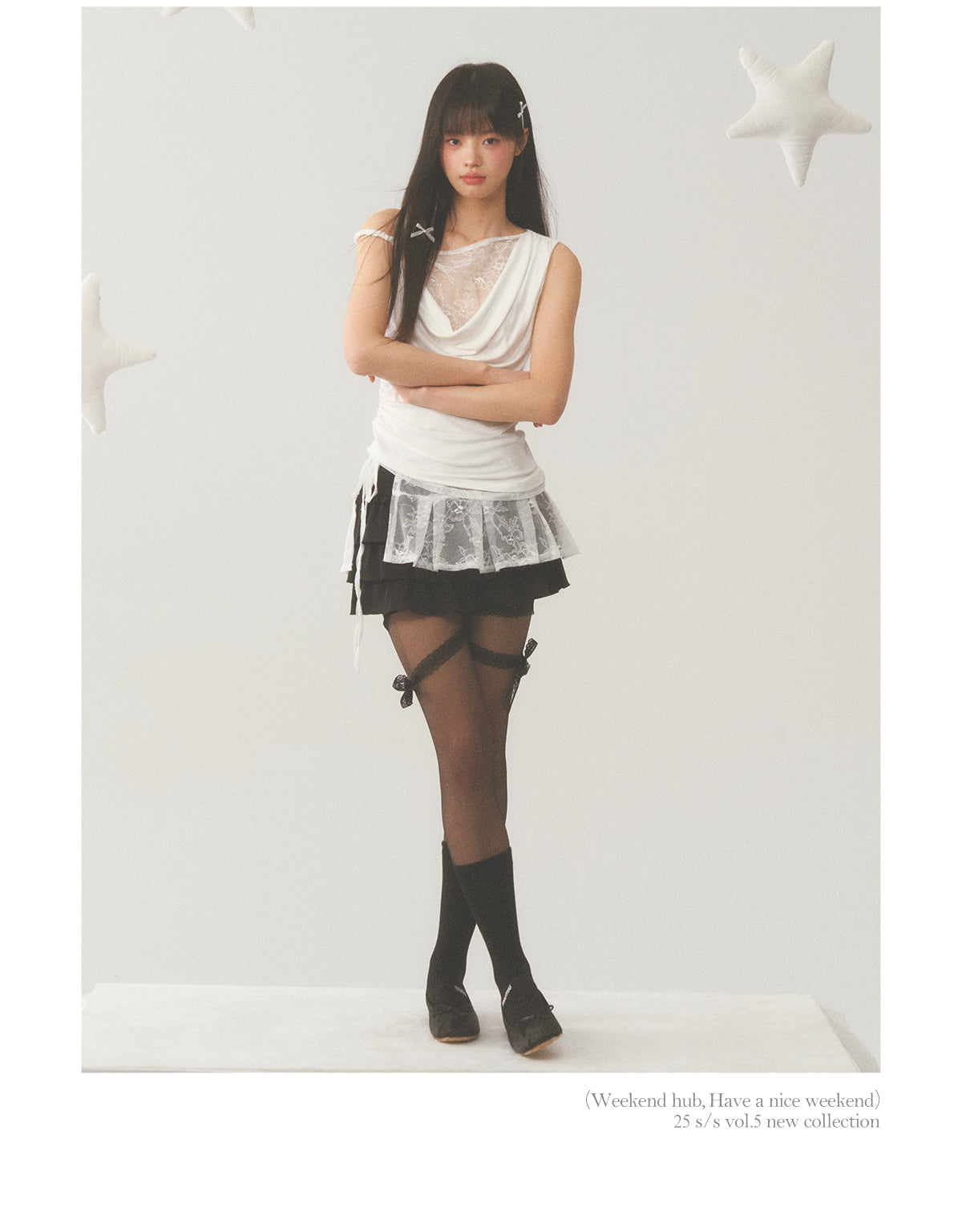 Pleat White Lace Short Skirt