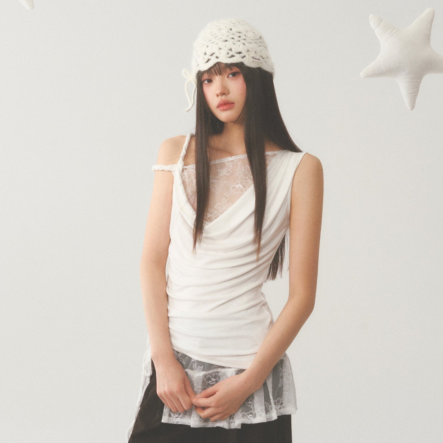Pleat White Lace Short Skirt