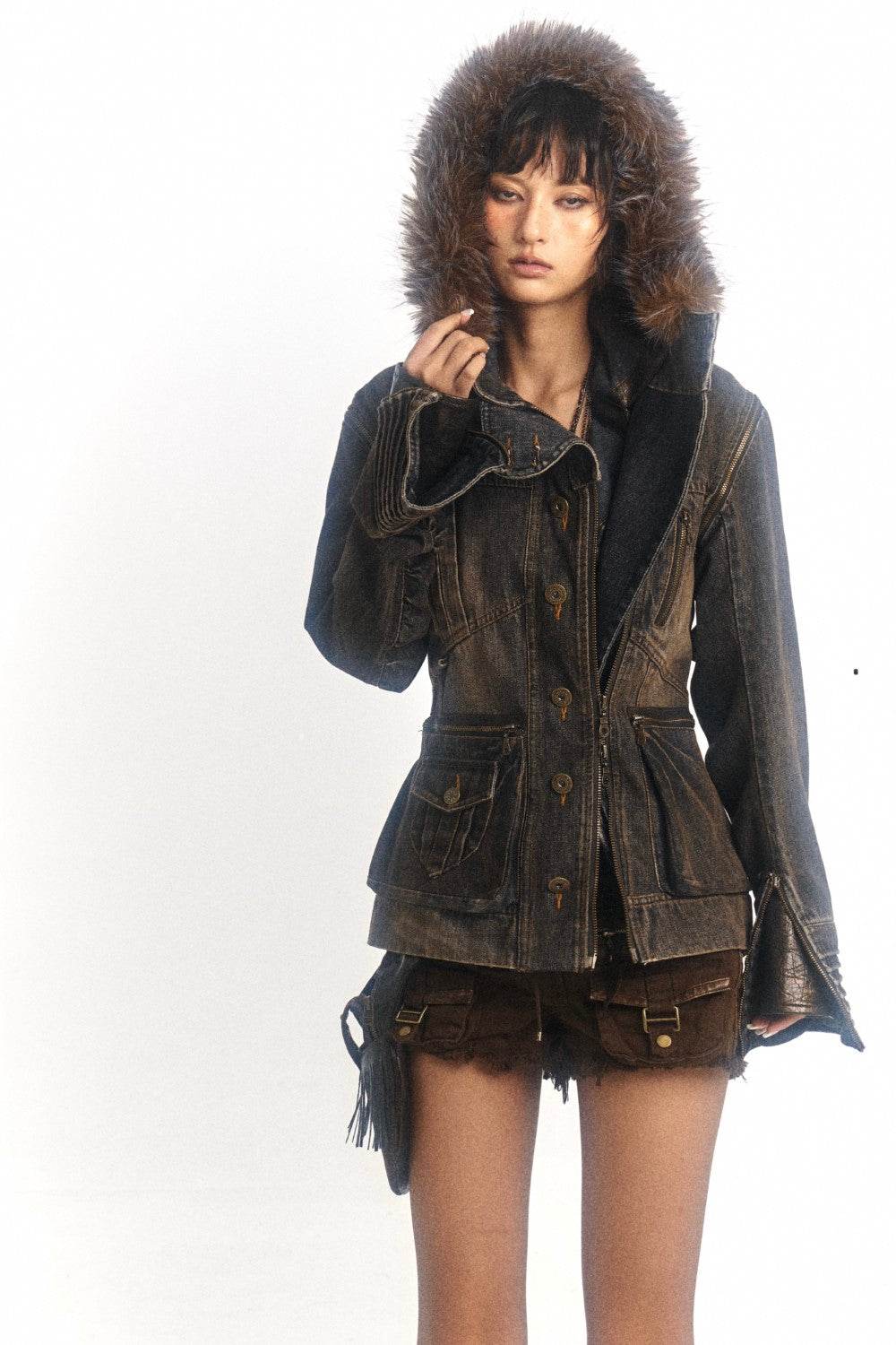 Lace-Up Denim Jacket - My Store