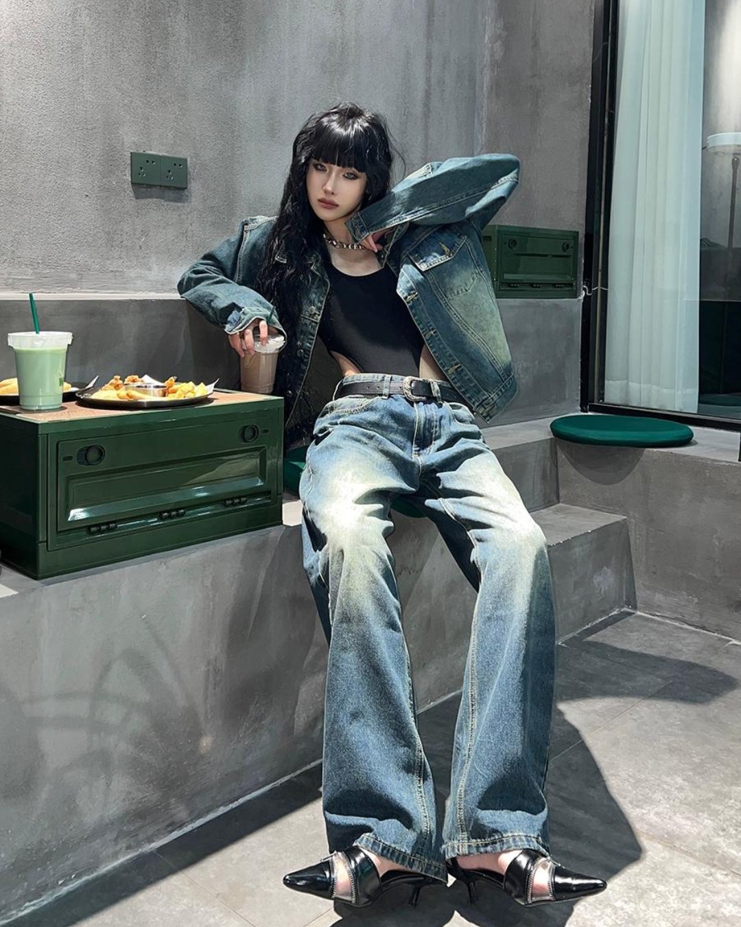 Retro Short Denim Jacket & Wide Denim Pants