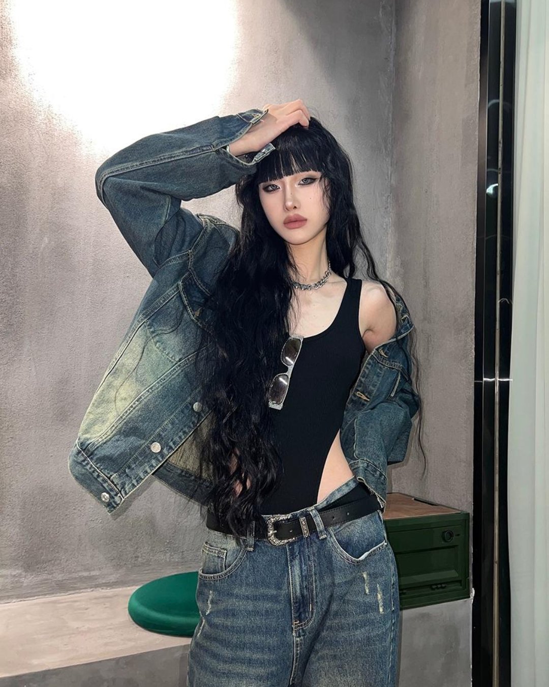 Retro Short Denim Jacket & Wide Denim Pants