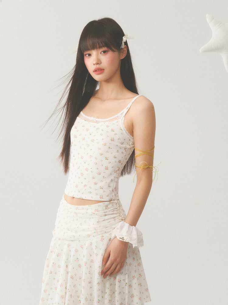 Floral Lace Trim Accent Top