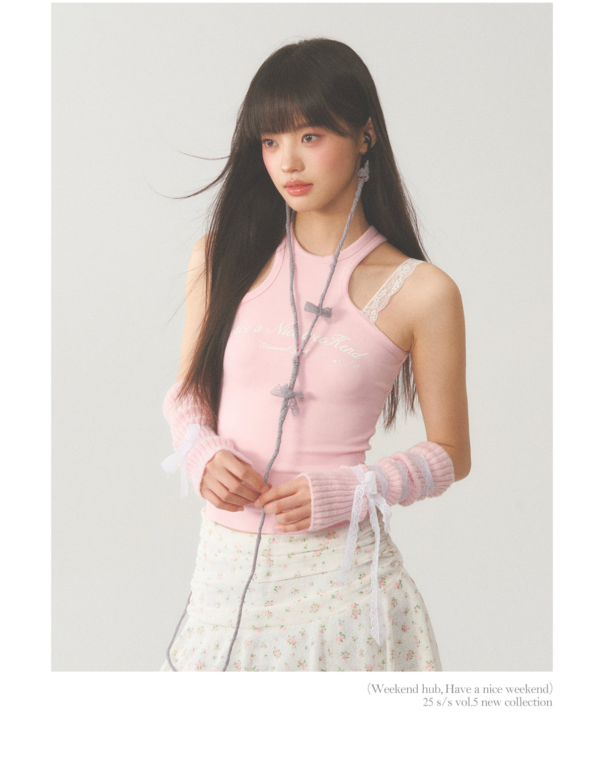White Lace Accent Strap Pink Top