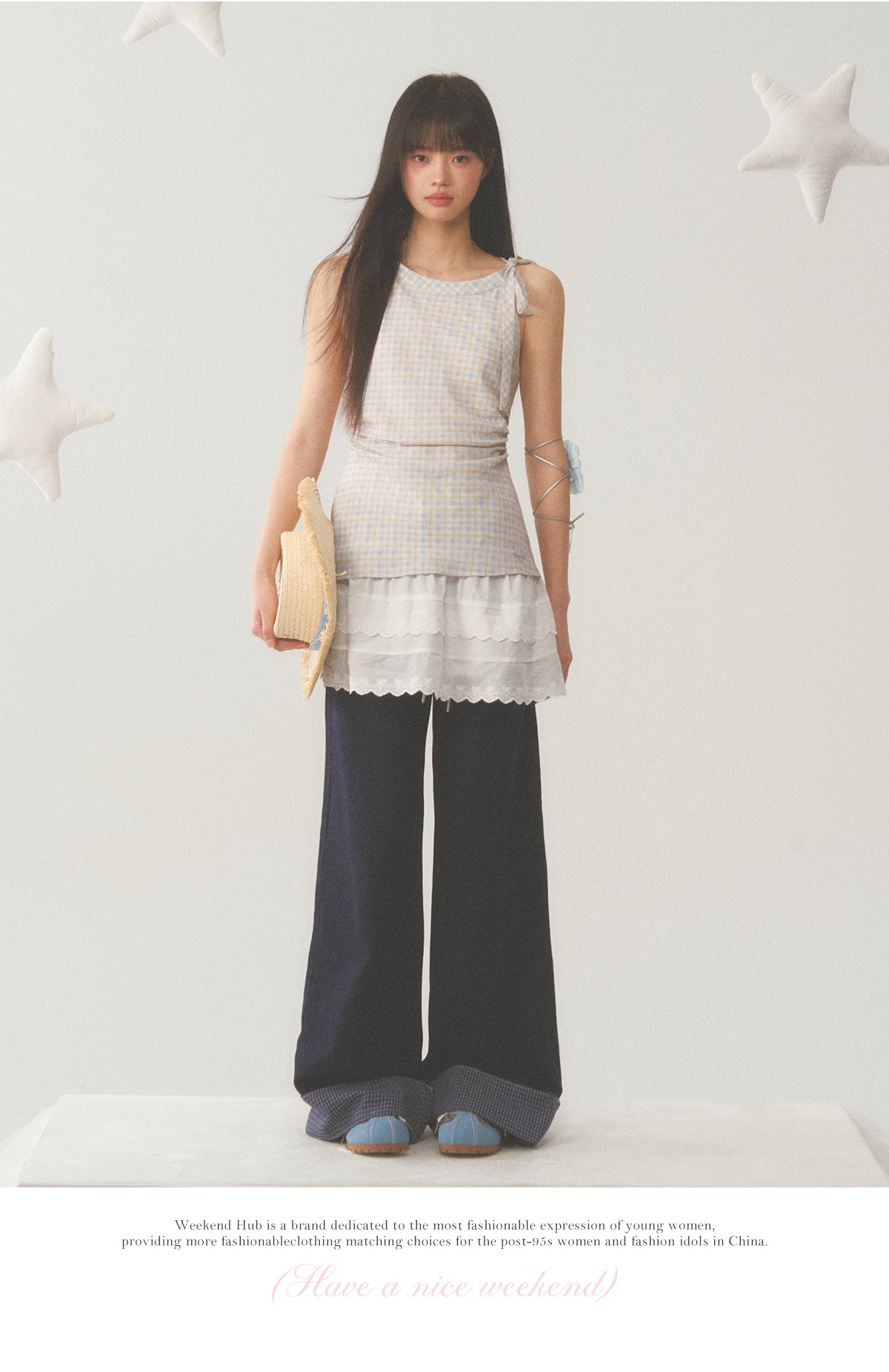 Plaid Layered White Trim Dress