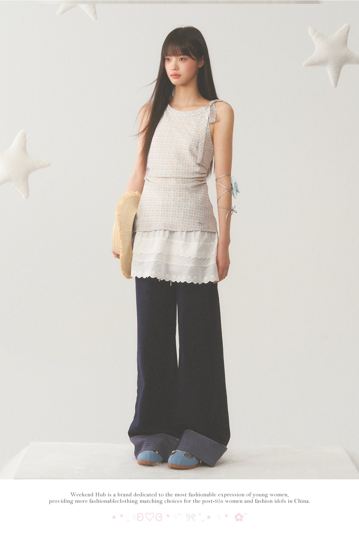 Plaid Layered White Trim Dress