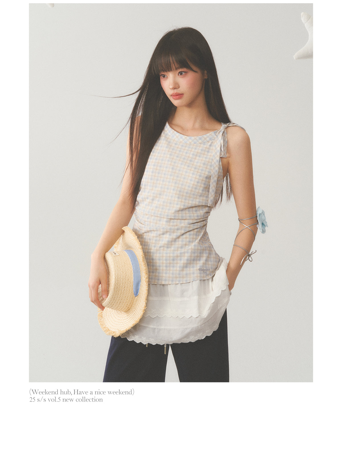 Plaid Layered White Trim Dress