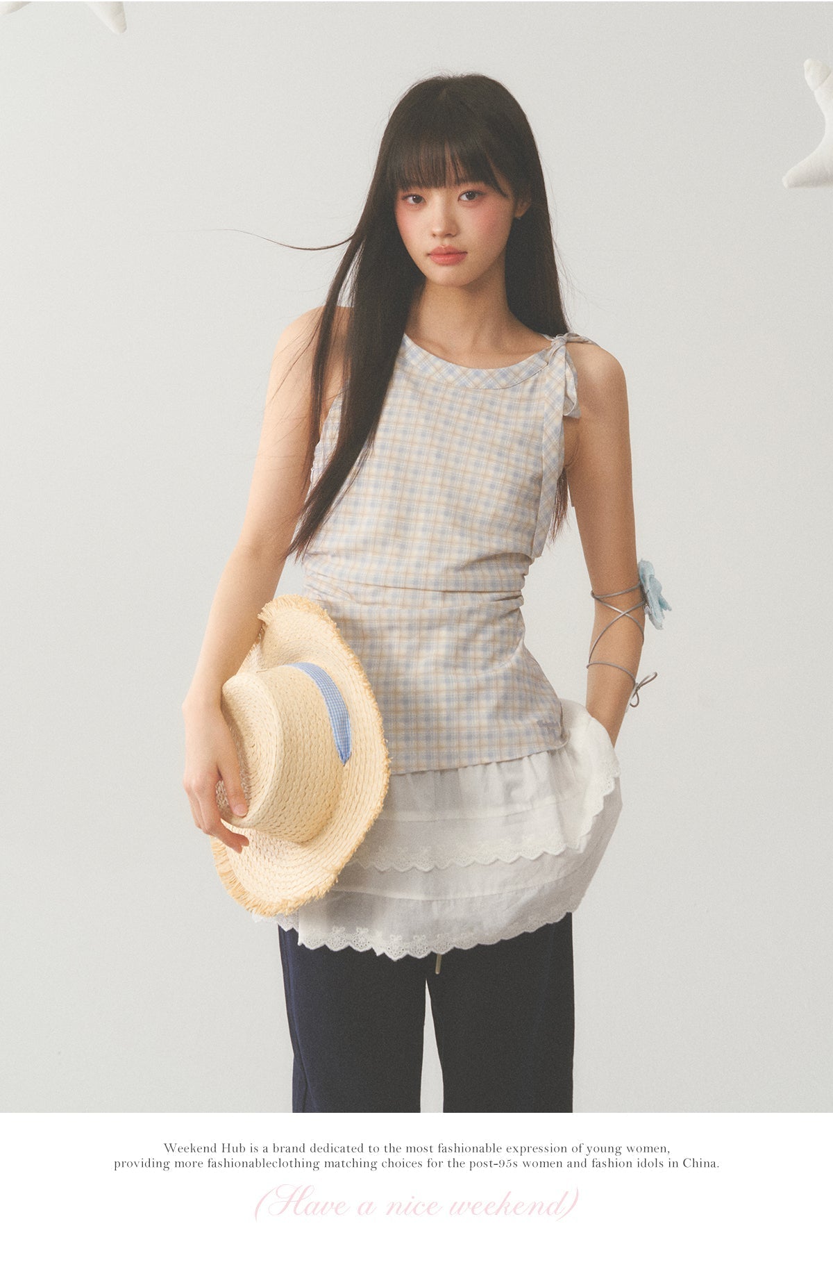 Plaid Layered White Trim Dress