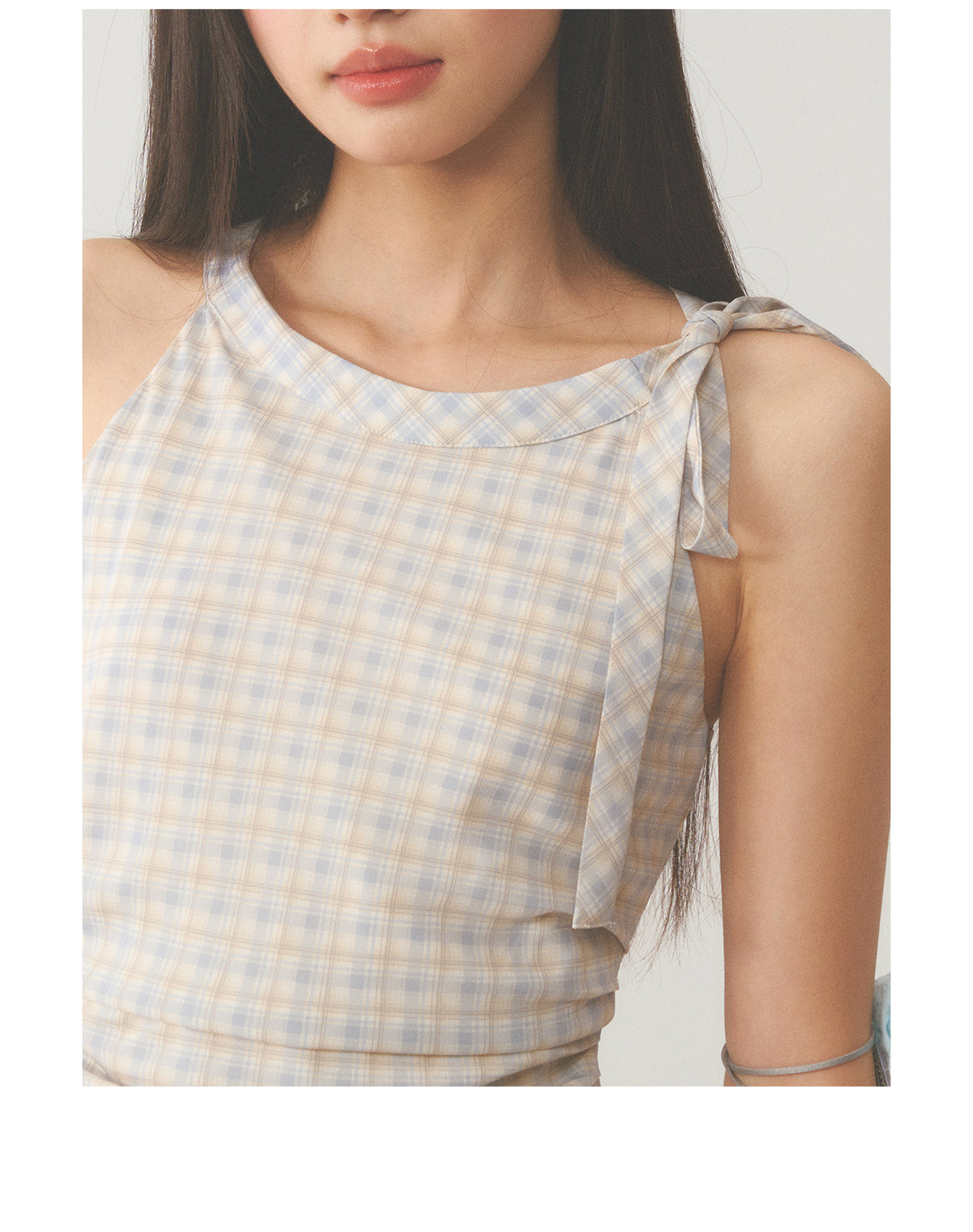Plaid Layered White Trim Dress