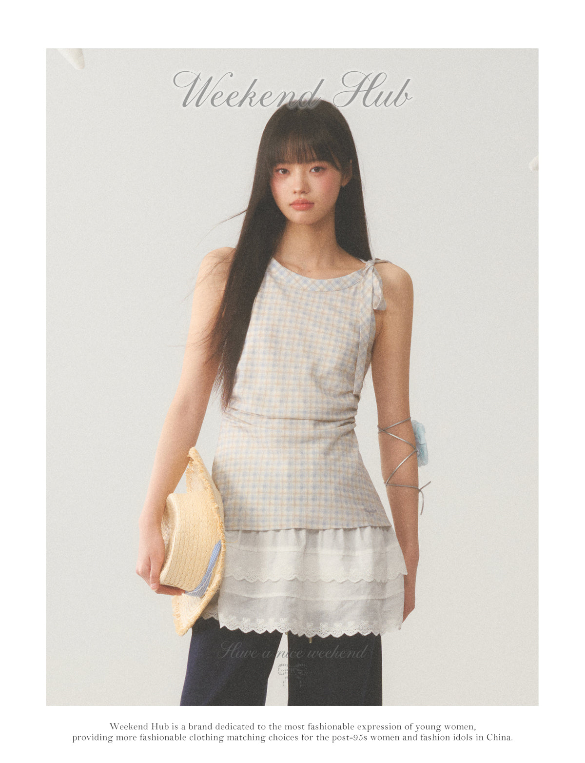 Plaid Layered White Trim Dress