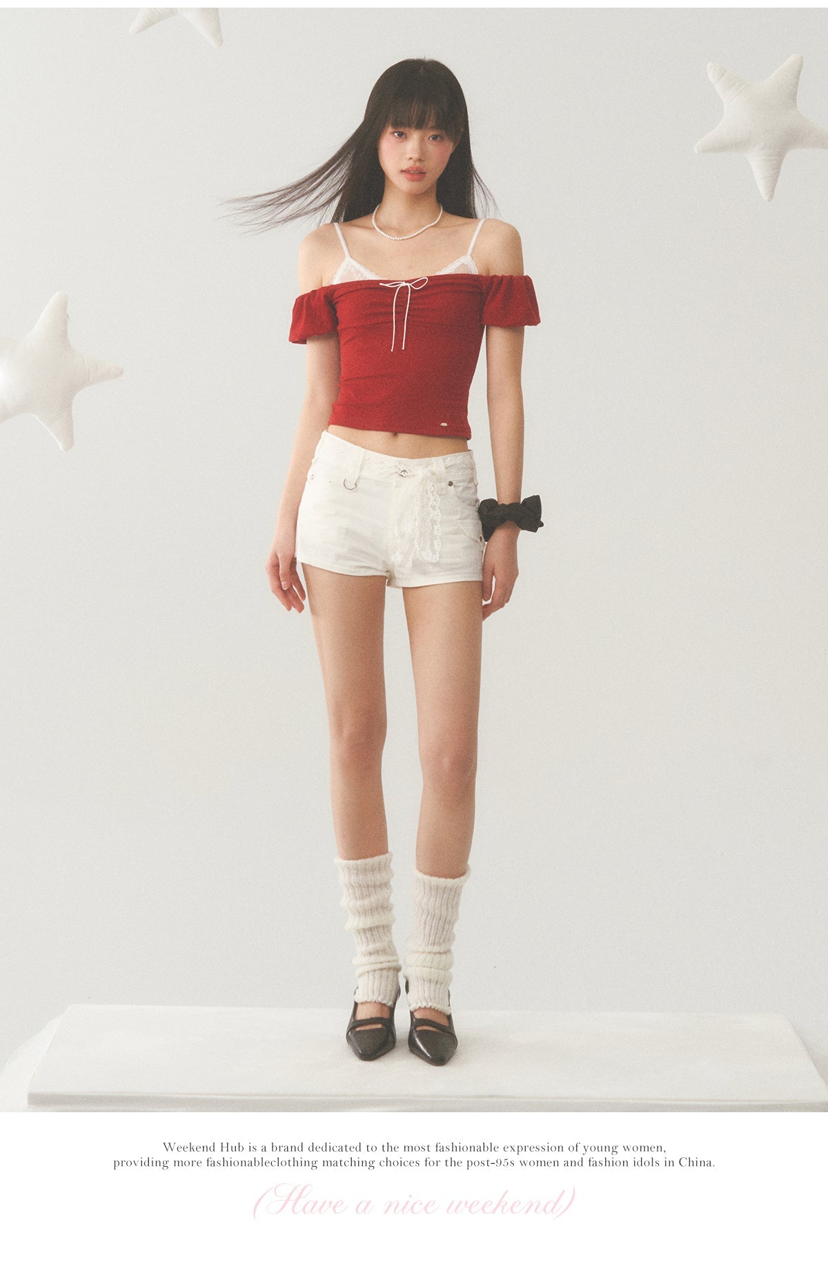 White Strap Red Off Shoulder Top