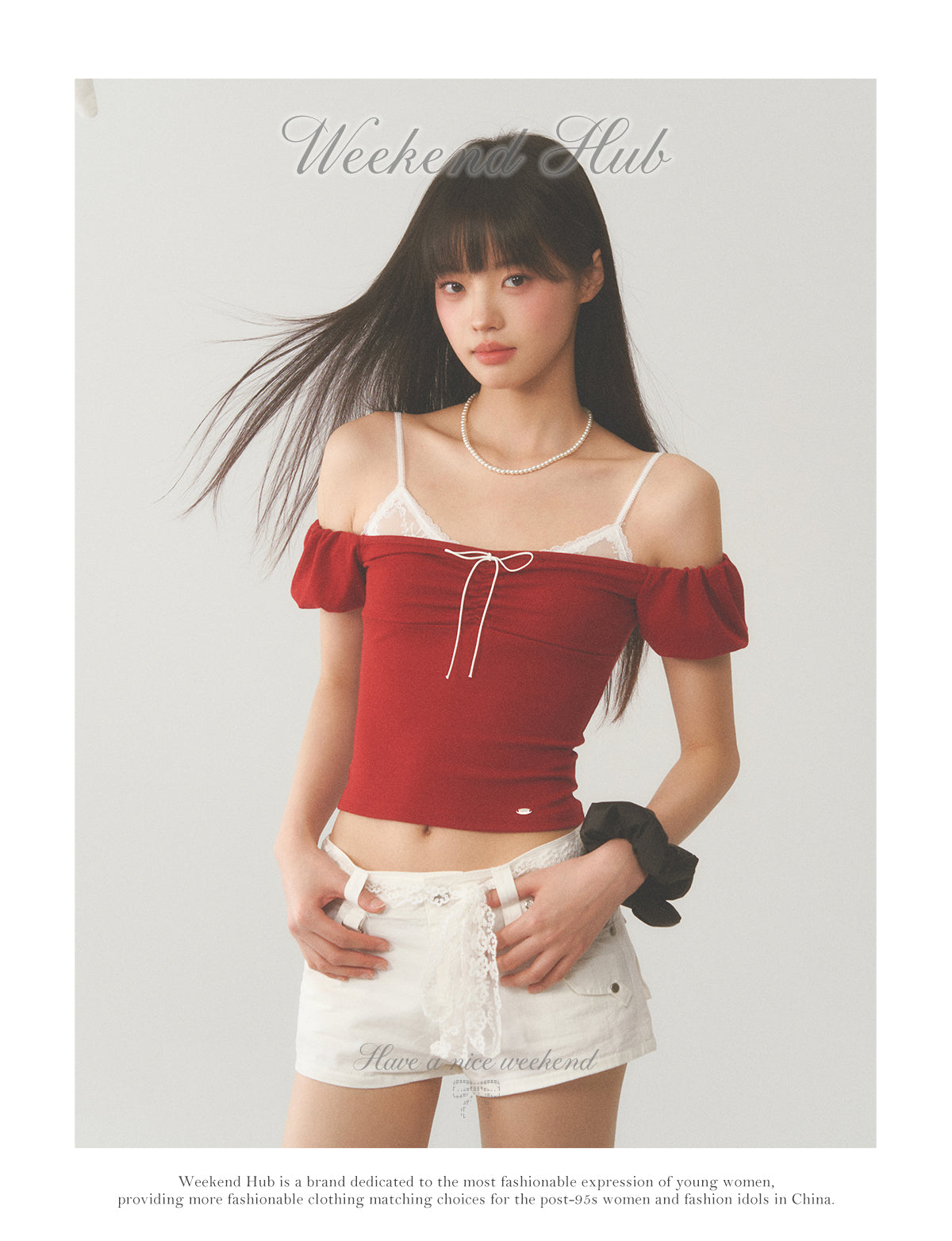 White Strap Red Off Shoulder Top