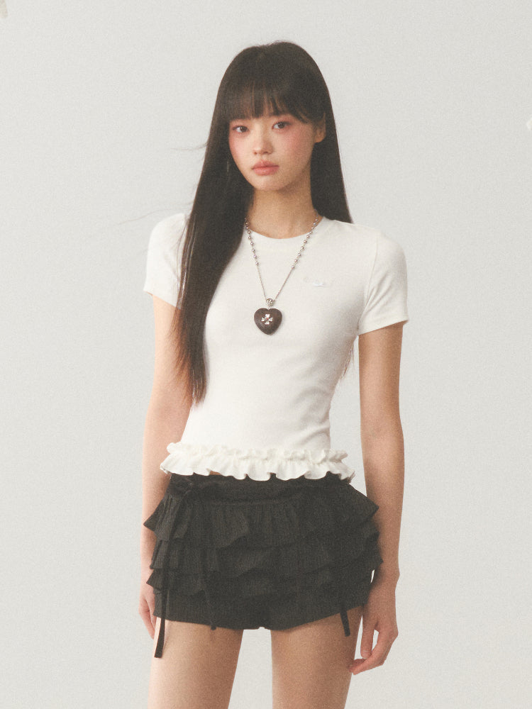 White Ruffle Crop Top