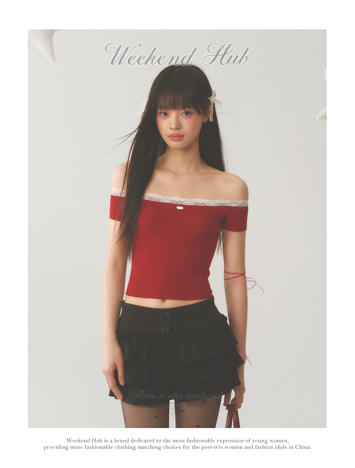 White Lace Neck Collar Trim Red Top