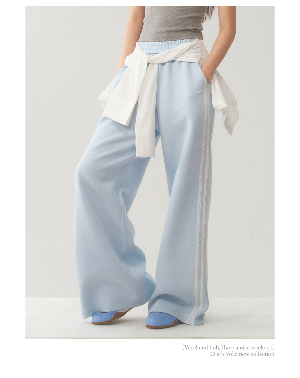 Light Blue White Lace Trim Pants