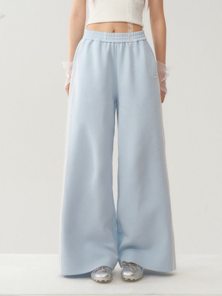 Light Blue White Lace Trim Pants