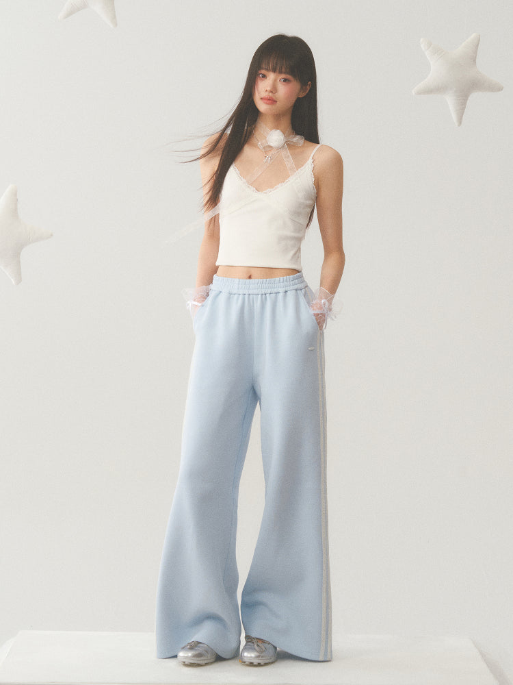 Light Blue White Lace Trim Pants