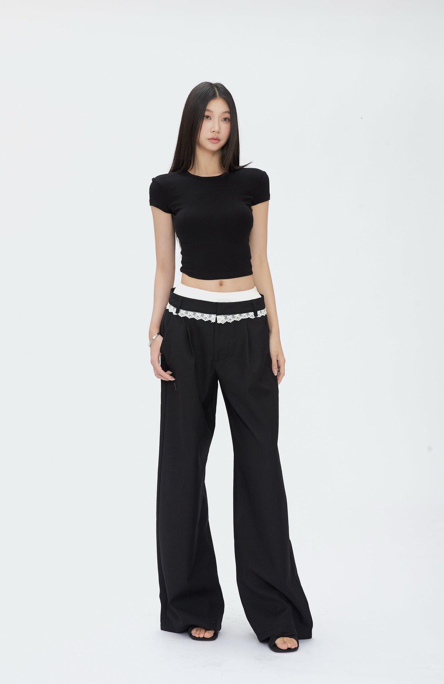 Wide Leg Lace Trim Pants
