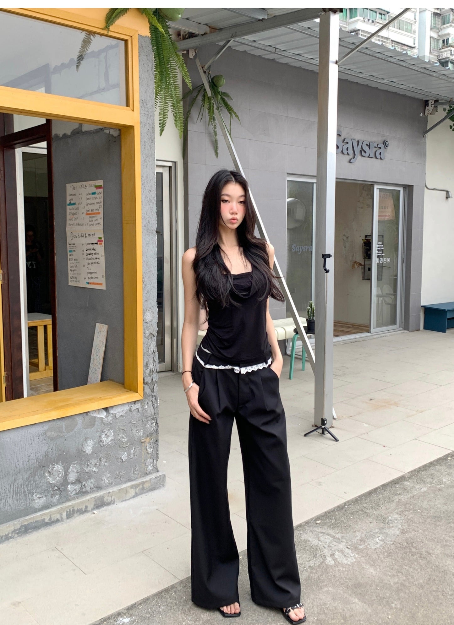 Wide Leg Lace Trim Pants