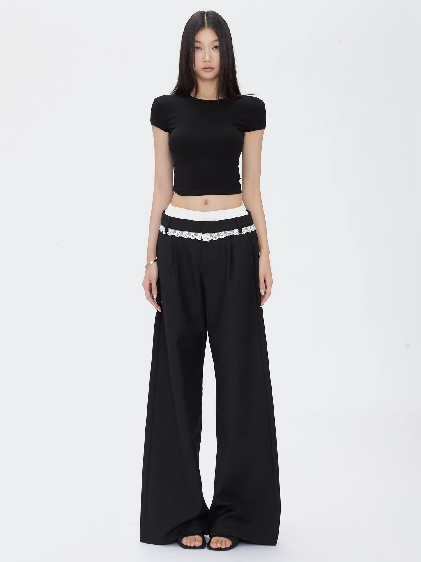Wide Leg Lace Trim Pants