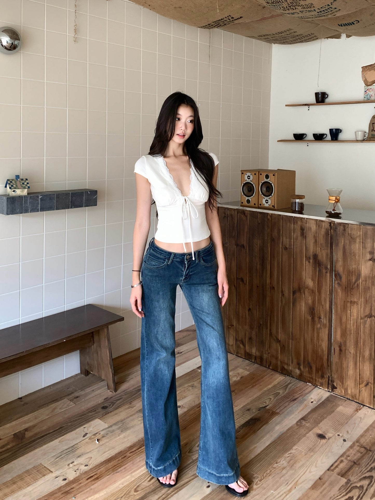 White Bow V-Neck Top