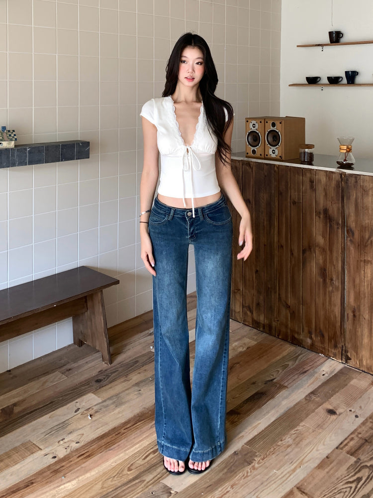 White Bow V-Neck Top