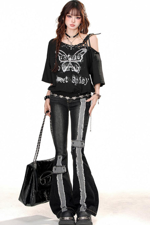 A-Line Denim Flared Pants