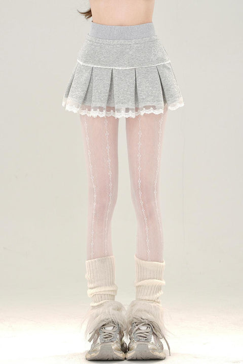 French Lace Pleated Miniskirt