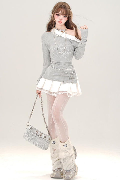 French Lace Pleated Miniskirt