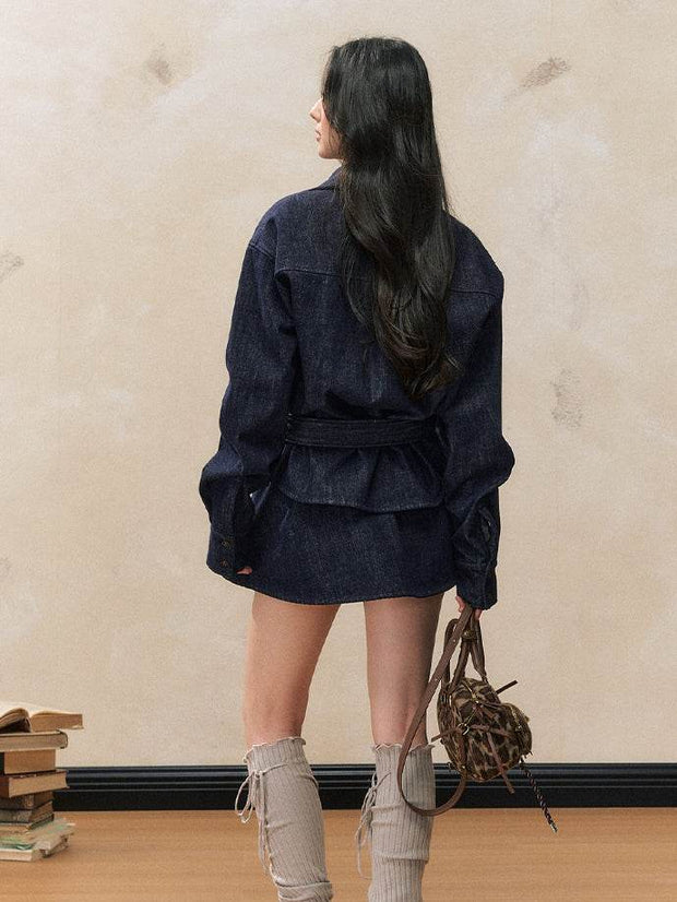 Fleece Denim Jacket & Skirt Set - My Store