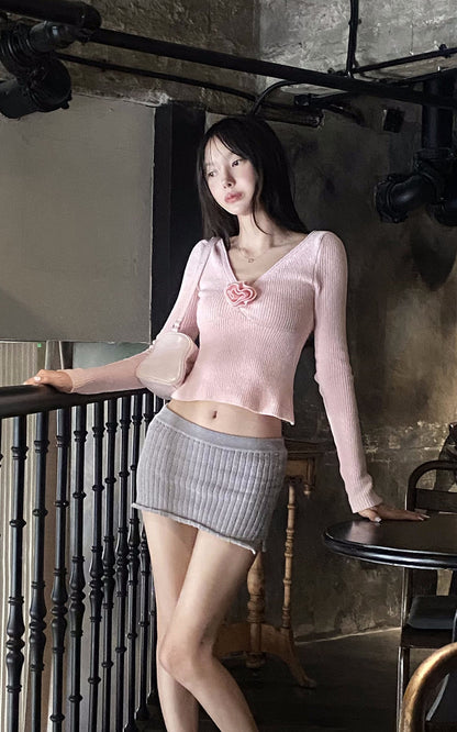Rosebud Knit Ribbed Top