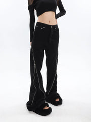 Black Flared Jeans with Decorative Zipper Details