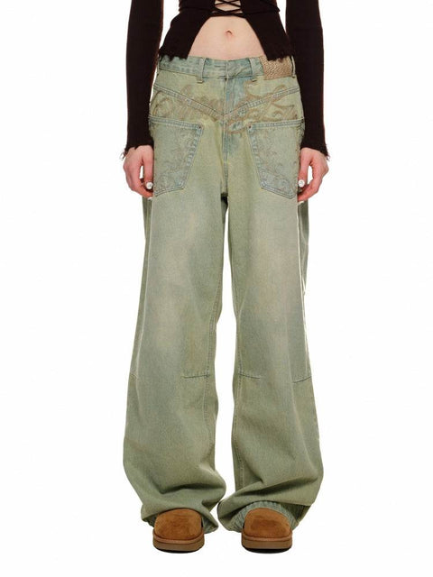 Distressed Washed Green Wide-Leg Jeans - My Store