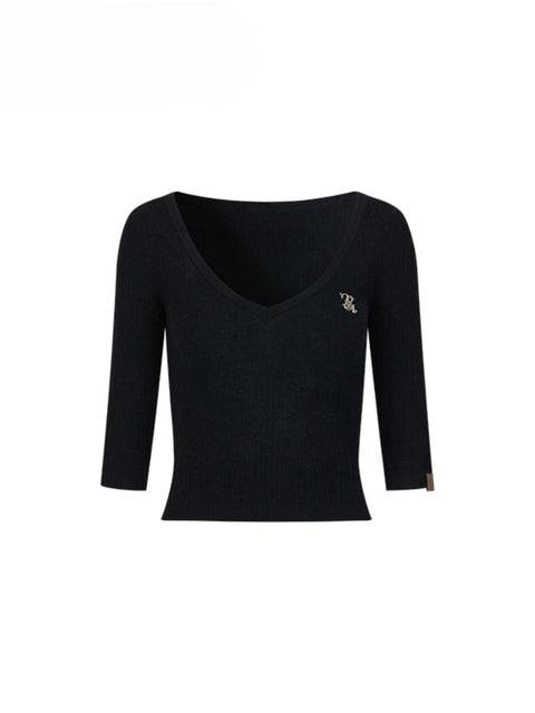 Knit V-neck 5/6 Sleeve Top