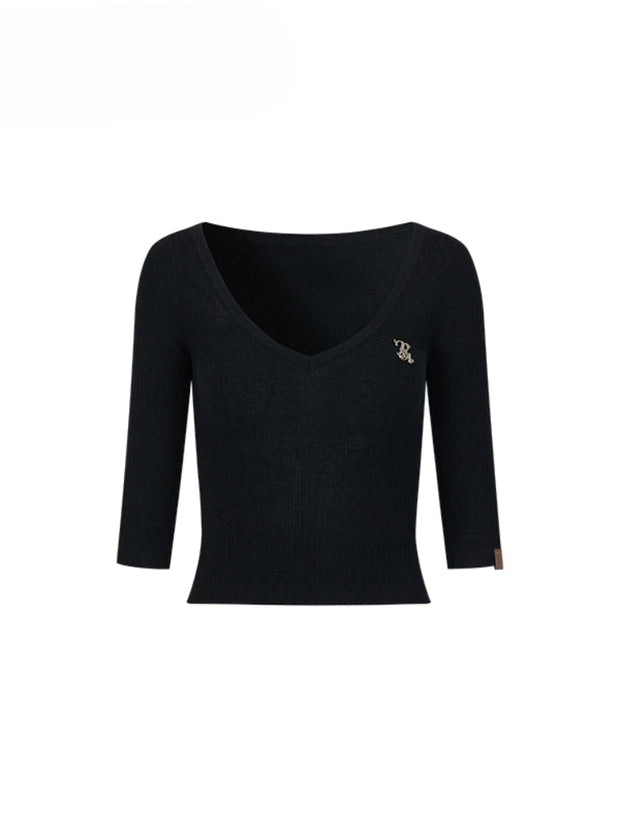 Knit V-neck 5/6 Sleeve Top