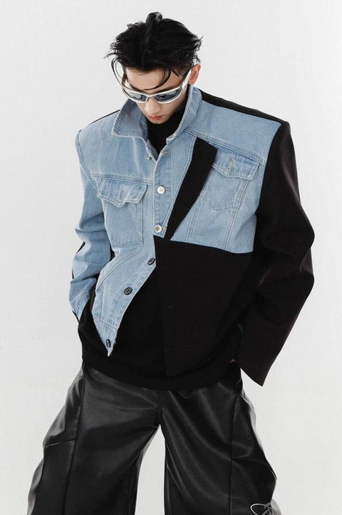 Irregular Stitching Denim Suit Jacket - My Store