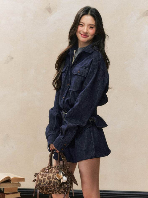 Fleece Denim Jacket & Skirt Set - My Store